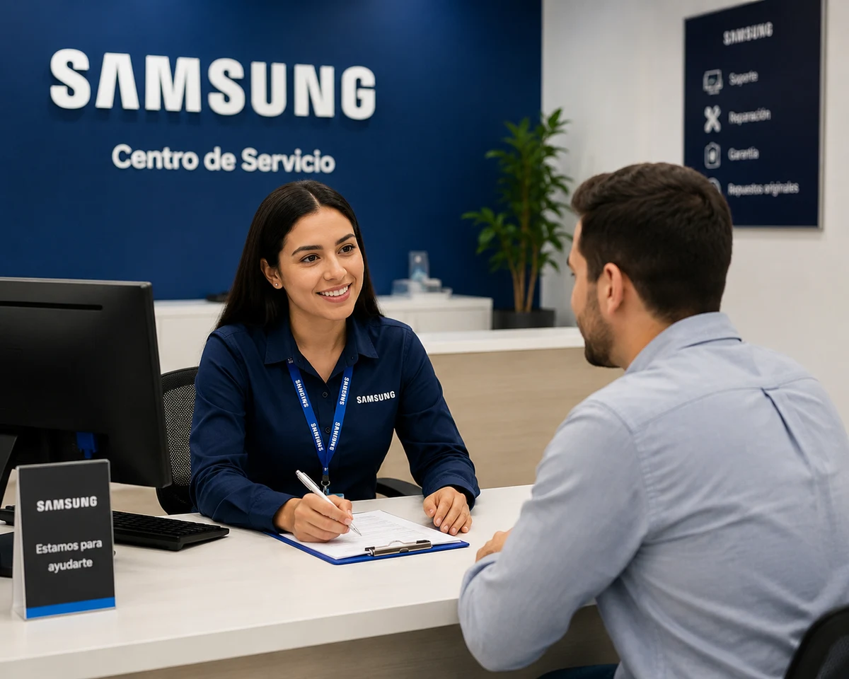 Técnico autorizado Samsung documentando una reparación en Panamá